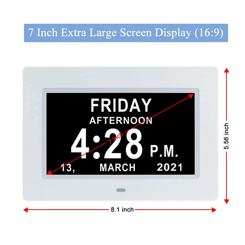 Extra Large Day Date Time Dementia Clocks Digital Day Calendar Clock for Senior Elderly Memory Loss Vision Impaired Alzheimer's with12 Alarm Reminders Auto-Dimming AM/PM 12/24H (7 Inch White)