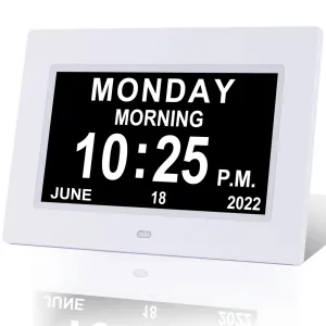 Extra Large Day Date Time Dementia Clocks Digital Day Calendar Clock for Senior Elderly Memory Loss Vision Impaired Alzheimer's with12 Alarm Reminders Auto-Dimming AM/PM 12/24H (7 Inch White)