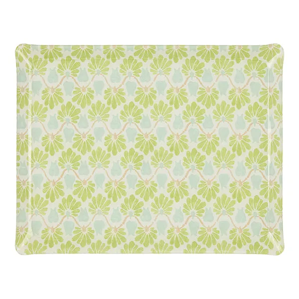 Fabric Tray Large Ginko Leaf Green/Aqua