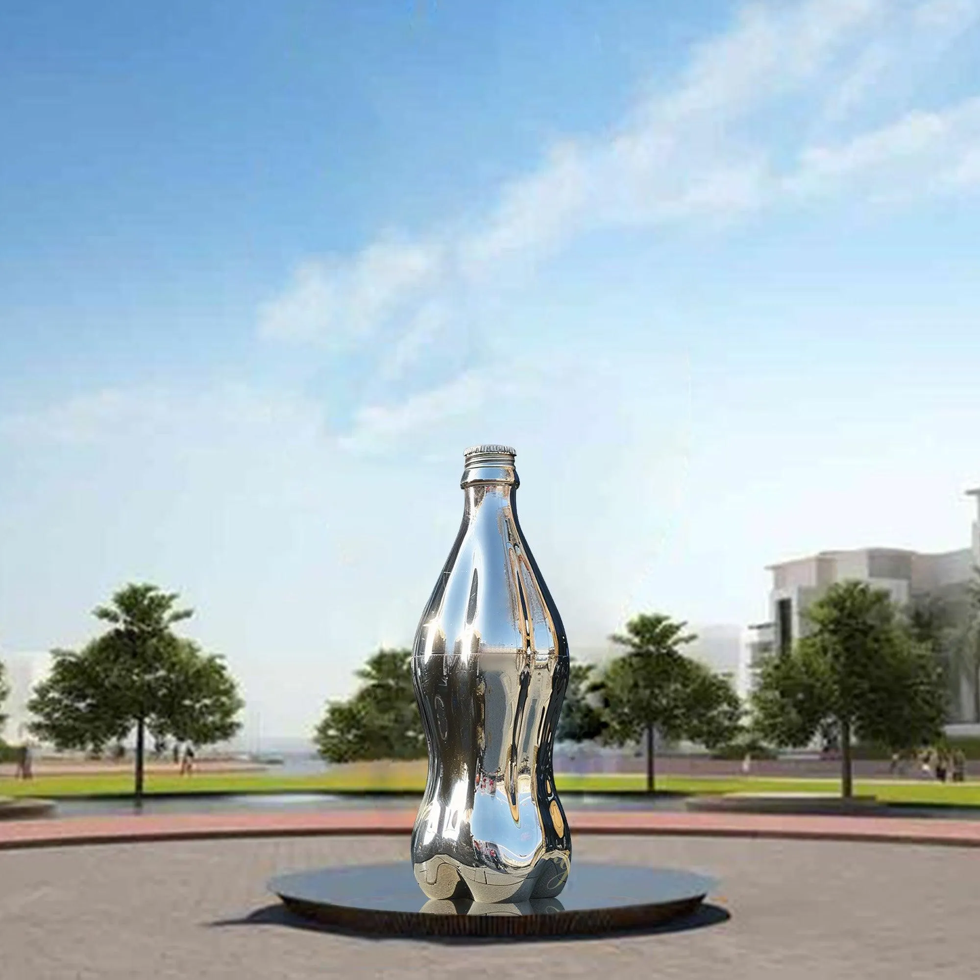 FINEST Mirror Polished Stainless Steel Bottle Sculpture – Modern Iconic Art for Public Spaces and Gardens FS-077