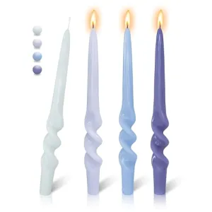 FLAMMUL Tapered Candles Colorful Candlesticks - Twisted Candlesticks 4PCS Spiral Candle Sticks 9.5 Inch Gradient Blue Candlesticks for Home Decor Weddings