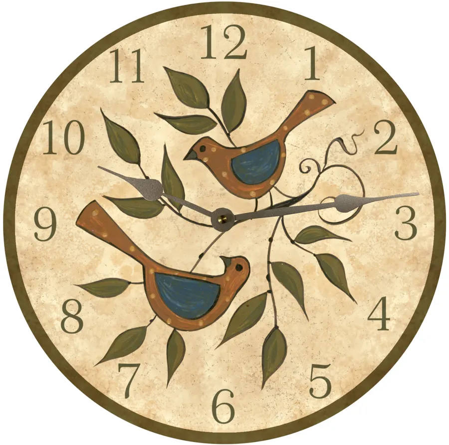 Folk Birds Clock- Birds In A Tree Clock