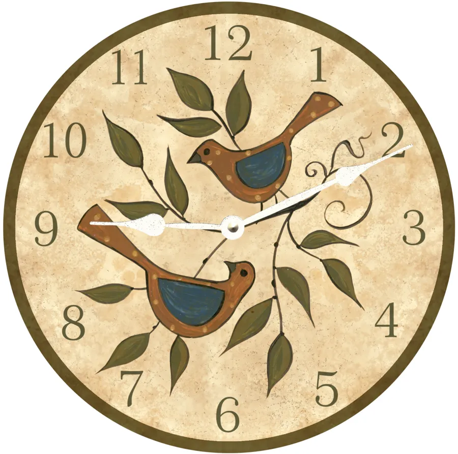 Folk Birds Clock- Birds In A Tree Clock