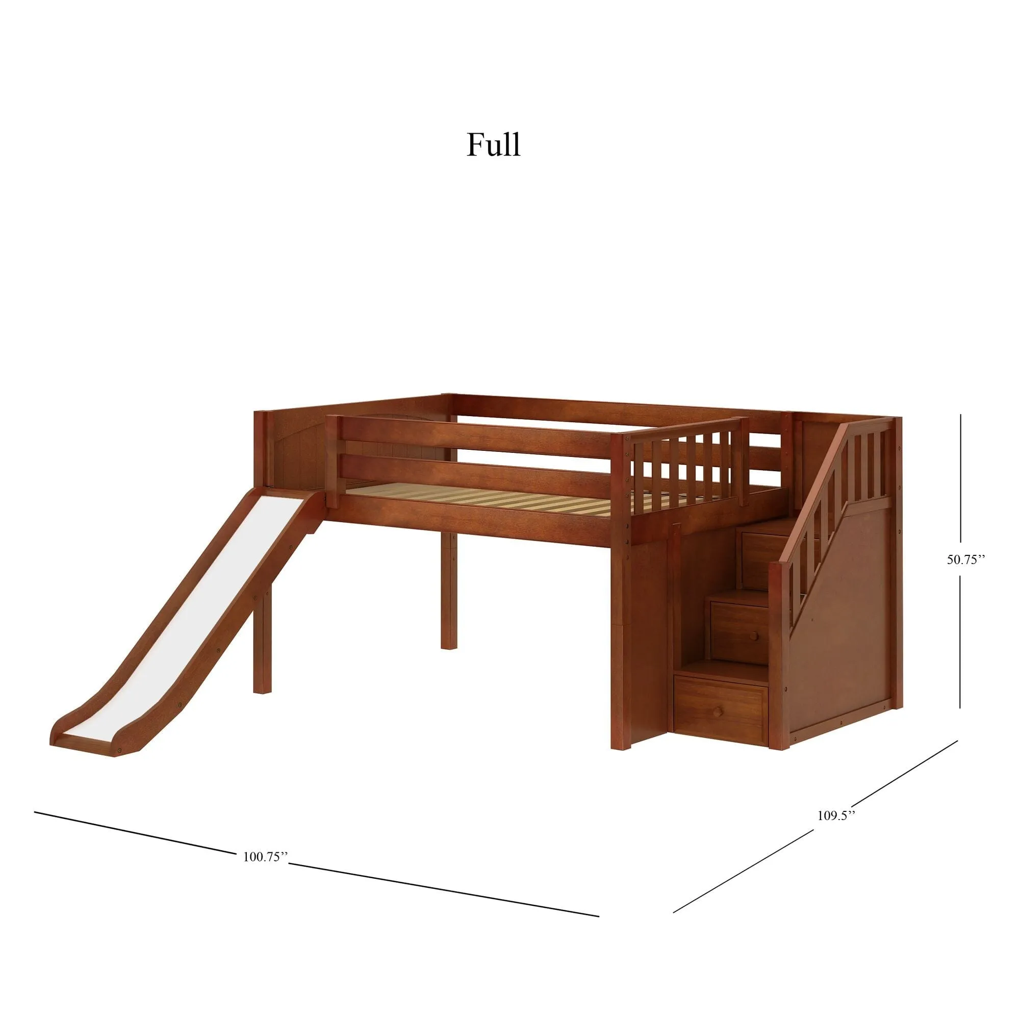 Full Low Loft Bed with Stairs and Slide