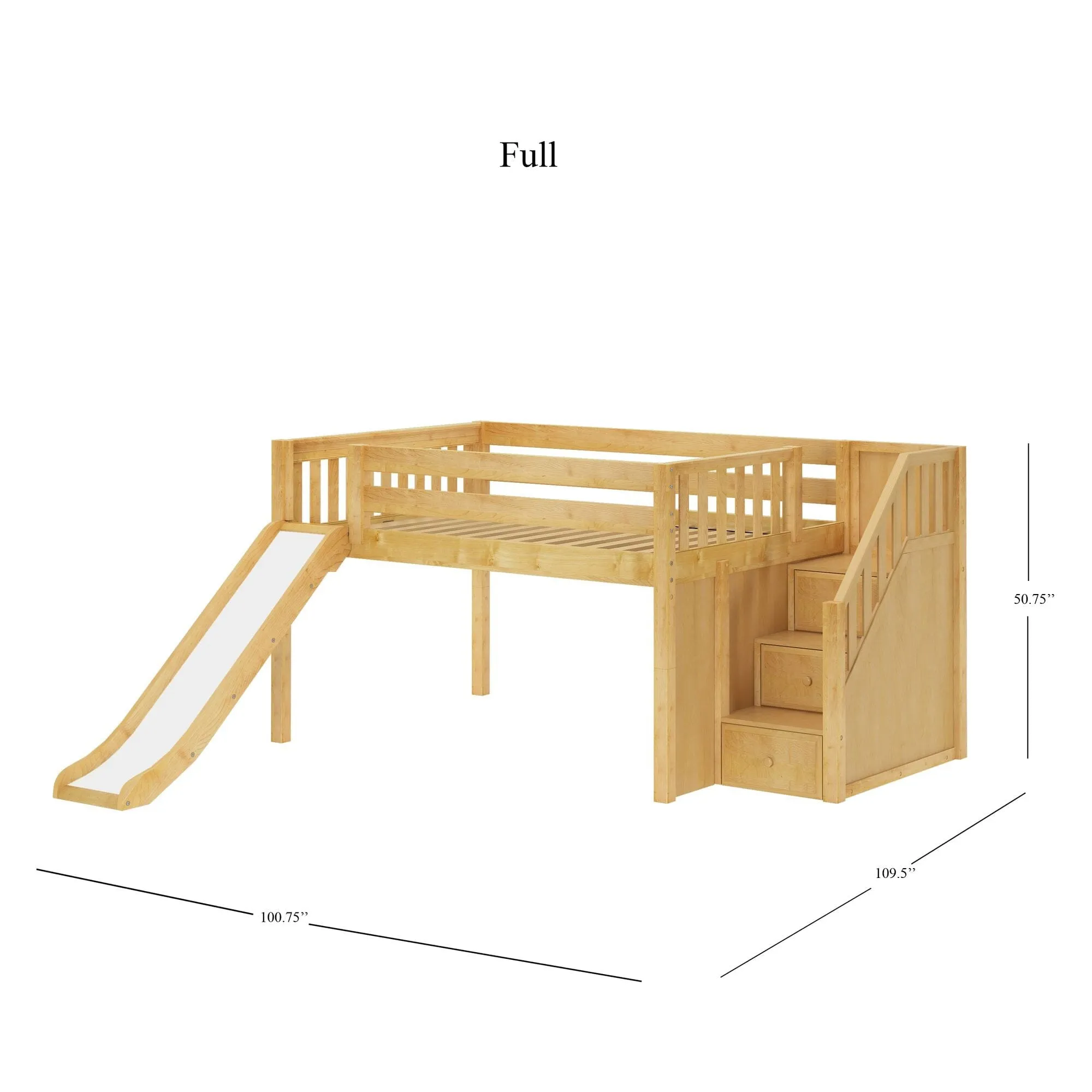 Full Low Loft Bed with Stairs and Slide