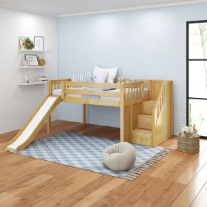 Full Low Loft Bed with Stairs and Slide