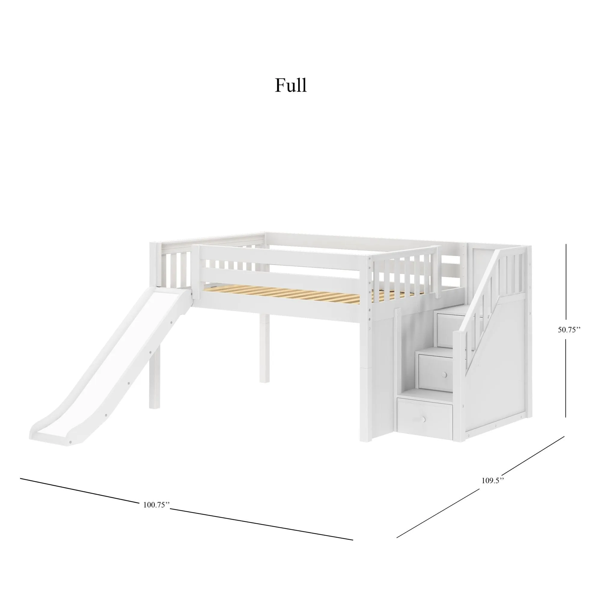 Full Low Loft Bed with Stairs and Slide