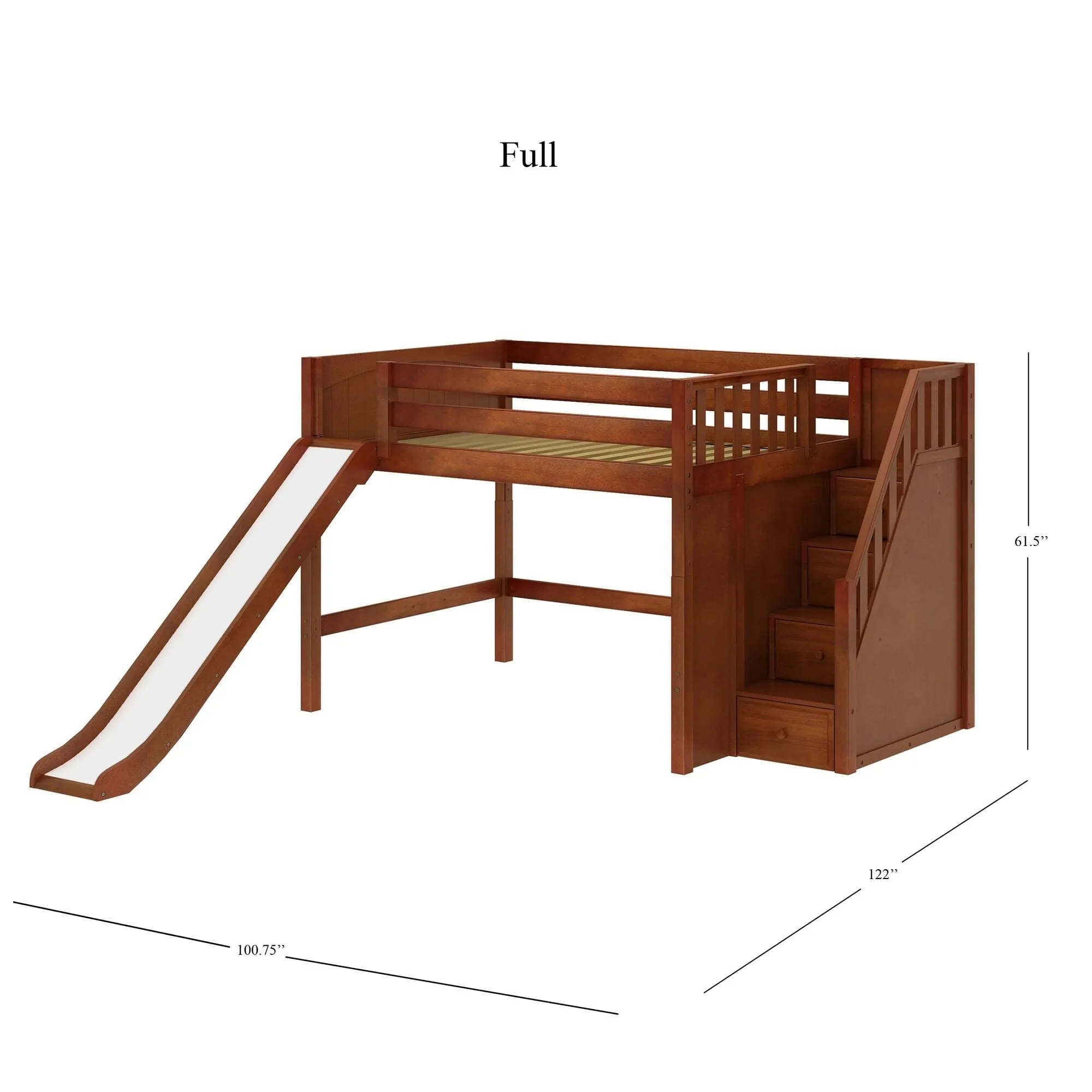 Full Mid Loft Bed with Stairs and Slide