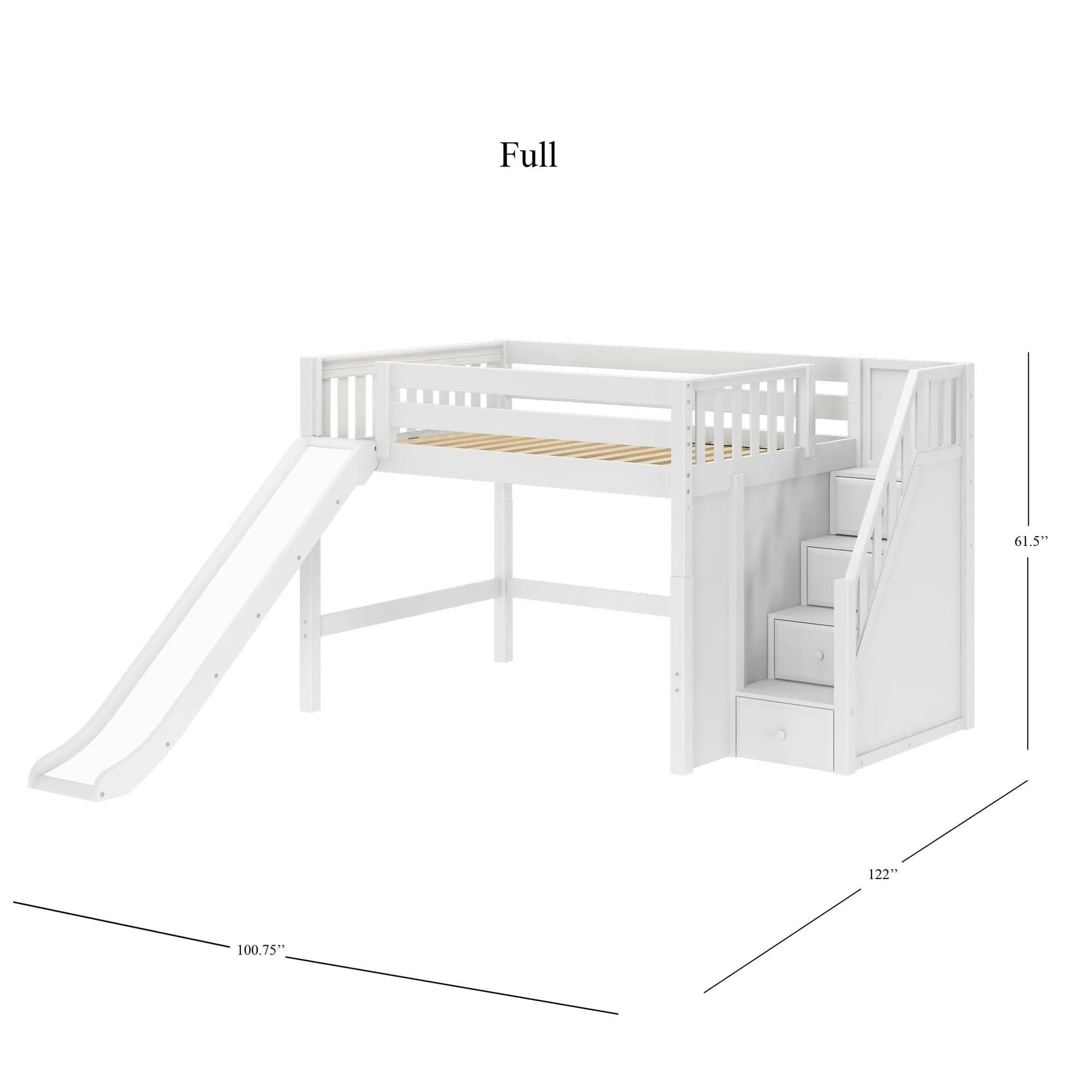 Full Mid Loft Bed with Stairs and Slide