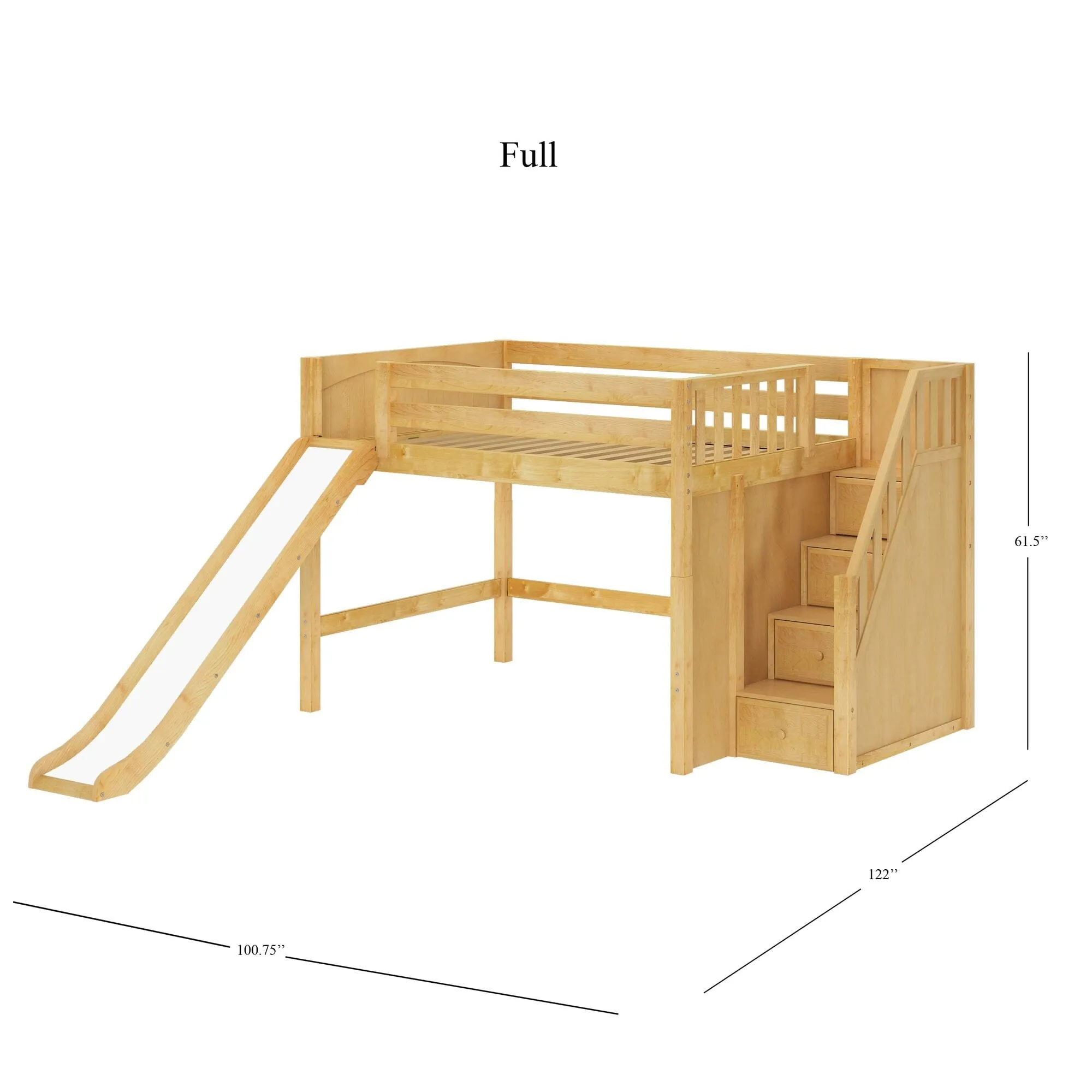 Full Mid Loft Bed with Stairs and Slide