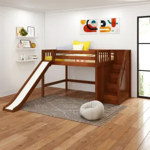 Full Mid Loft Bed with Stairs and Slide