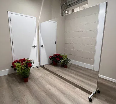 Glassless Mirror, Floor Stand and Corkboard Back Panel, 24" W x 72" H