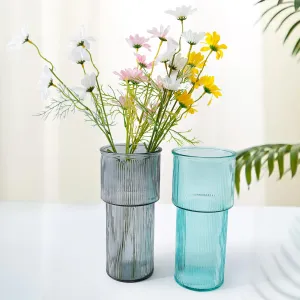 Gleevers Glass Vase for Home Decor (2Pcs- 24cm)|Center Table Decorative Items| Flower Vases for Home Decor| Dining Table Decorative Items| Flower Vase for Living Room, Office, Bookshelf- Grey & Green