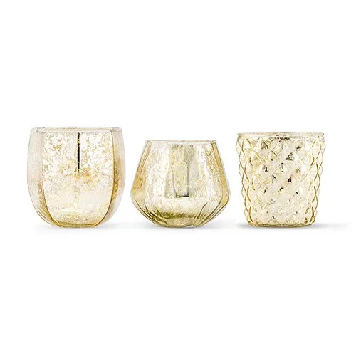 GOLD MERCURY GLASS VOTIVE HOLDER OR BUD VASE SET (set of 3)