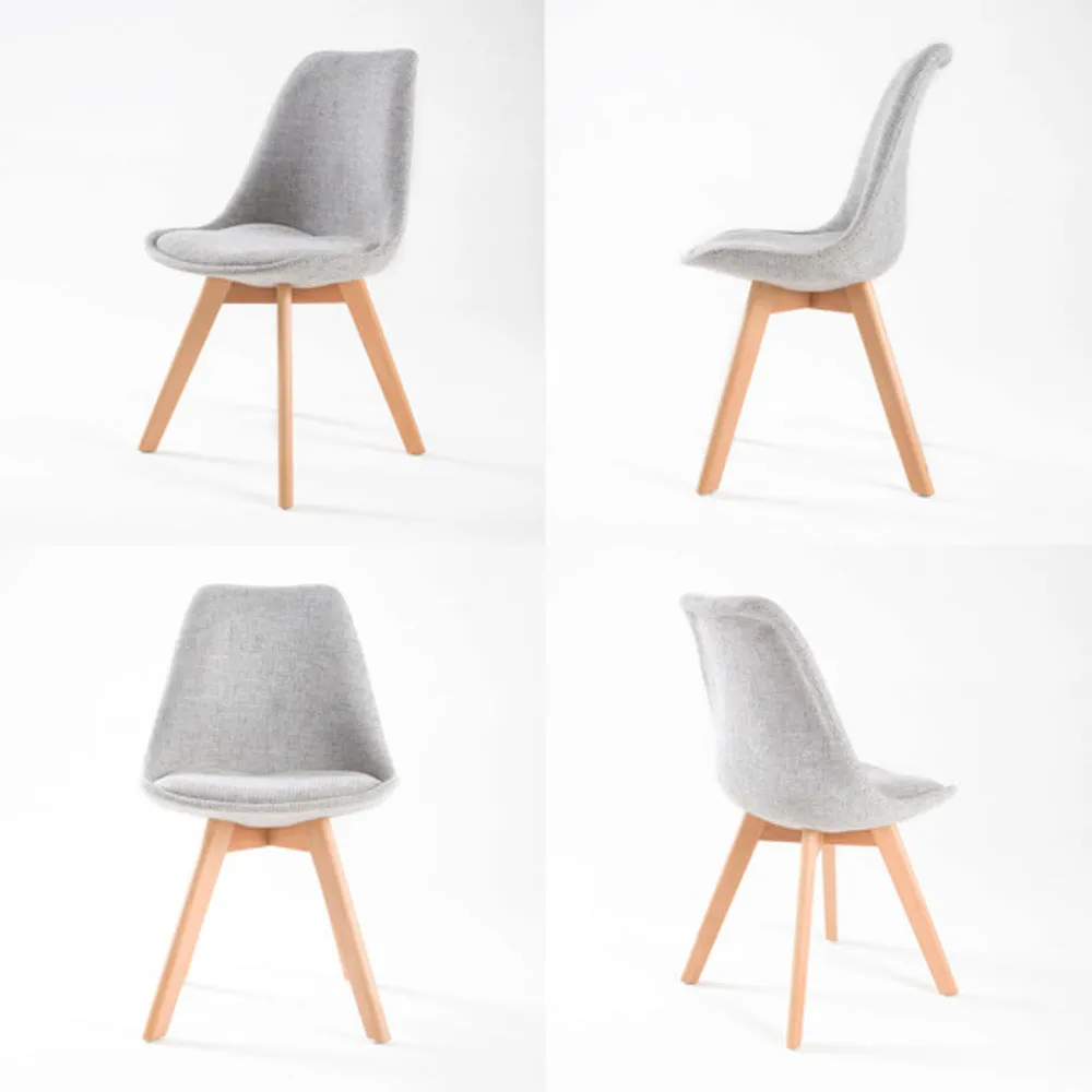 Grey Padded Retro Dining Chairs, Beech Legs, Set of 4