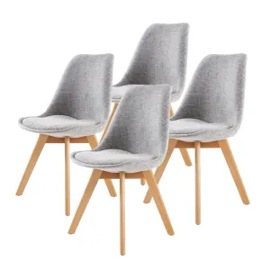 Grey Padded Retro Dining Chairs, Beech Legs, Set of 4