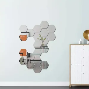 Guru1ders 20 Hexagon Mirror Wall Stickers Silver Self Adhesive Acrylic Mirror Sticker Size (12.1x10.5)Cm Wall Stickers For Living Room, Wall Mirror Stickers, Acrylic Mirror Wall Decor (E-20HexaSilver)