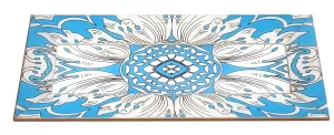 Handmade Reverse Painted Mirror Tray with Beveled Edge in Sky Blue - Small