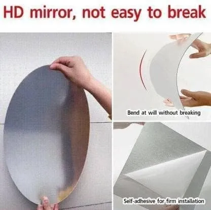 HomeFusion Oval Shape Adhesive Mirror Sticker for Wall on Tiles Bathroom Bedroom Living Room Basin Mirror Bathroom Wall Mirror Stickers Unbreakable Plastic Wall Mirror 20 * 30