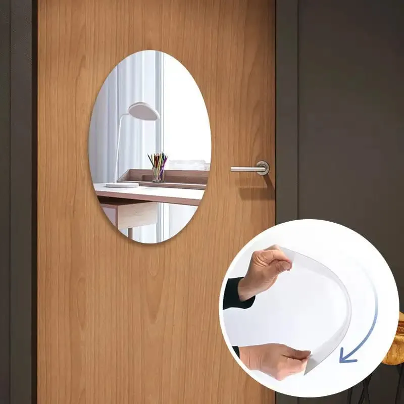 HomeFusion Oval Shape Adhesive Mirror Sticker for Wall on Tiles Bathroom Bedroom Living Room Basin Mirror Bathroom Wall Mirror Stickers Unbreakable Plastic Wall Mirror 20 * 30