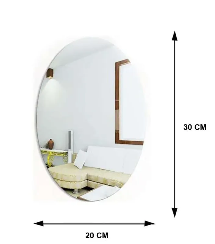 HomeFusion Oval Shape Adhesive Mirror Sticker for Wall on Tiles Bathroom Bedroom Living Room Basin Mirror Bathroom Wall Mirror Stickers Unbreakable Plastic Wall Mirror 20 * 30