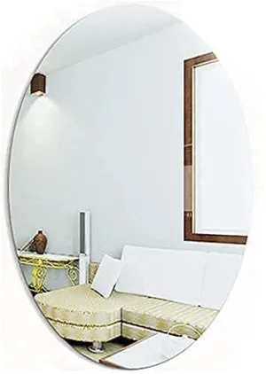 HomeFusion Oval Shape Adhesive Mirror Sticker for Wall on Tiles Bathroom Bedroom Living Room Basin Mirror Bathroom Wall Mirror Stickers Unbreakable Plastic Wall Mirror 20 * 30