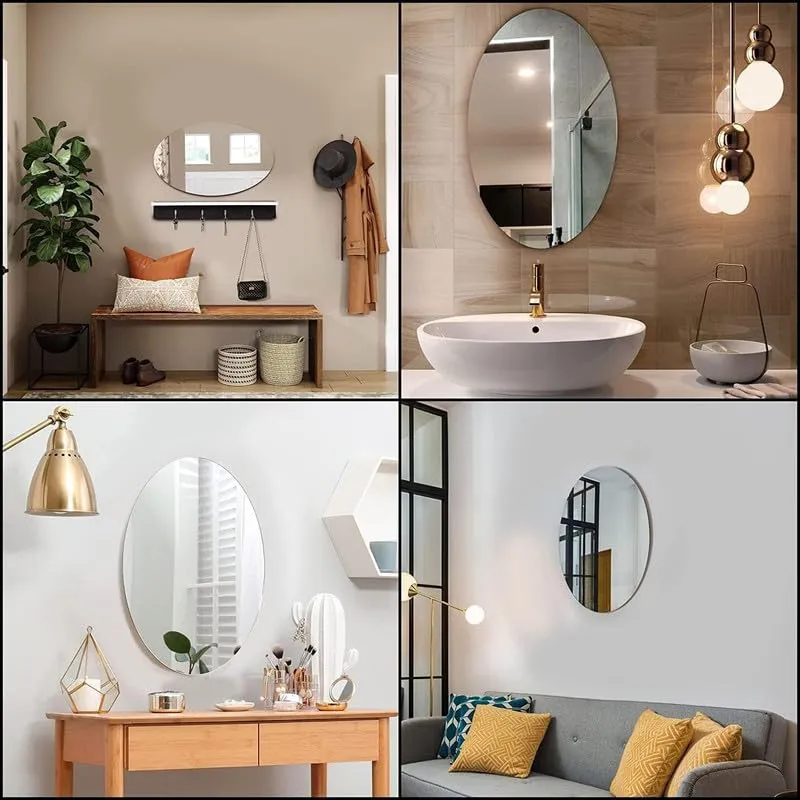 HomeFusion Oval Shape Adhesive Mirror Sticker for Wall on Tiles Bathroom Bedroom Living Room Basin Mirror Bathroom Wall Mirror Stickers Unbreakable Plastic Wall Mirror 20 * 30