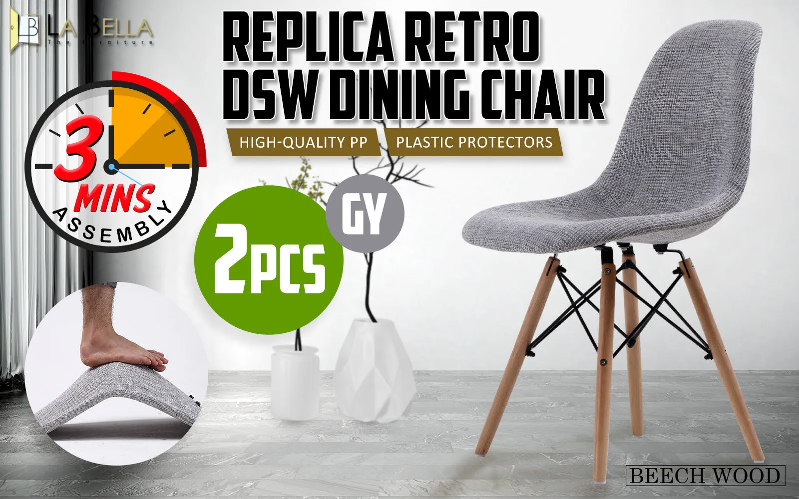 Industrial Retro Fabric Dining Chairs Set - Grey | La Bella