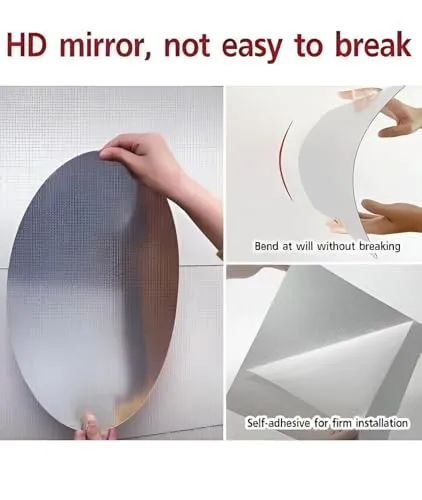 INKIES Oval Shape Mirror Sticker for Wall on Tiles Bathroom Bedroom Living Room Basin Mirror Bathroom Wall Mirror Stickers Unbreakable Plastic Wall Mirror 20 * 30 (1)