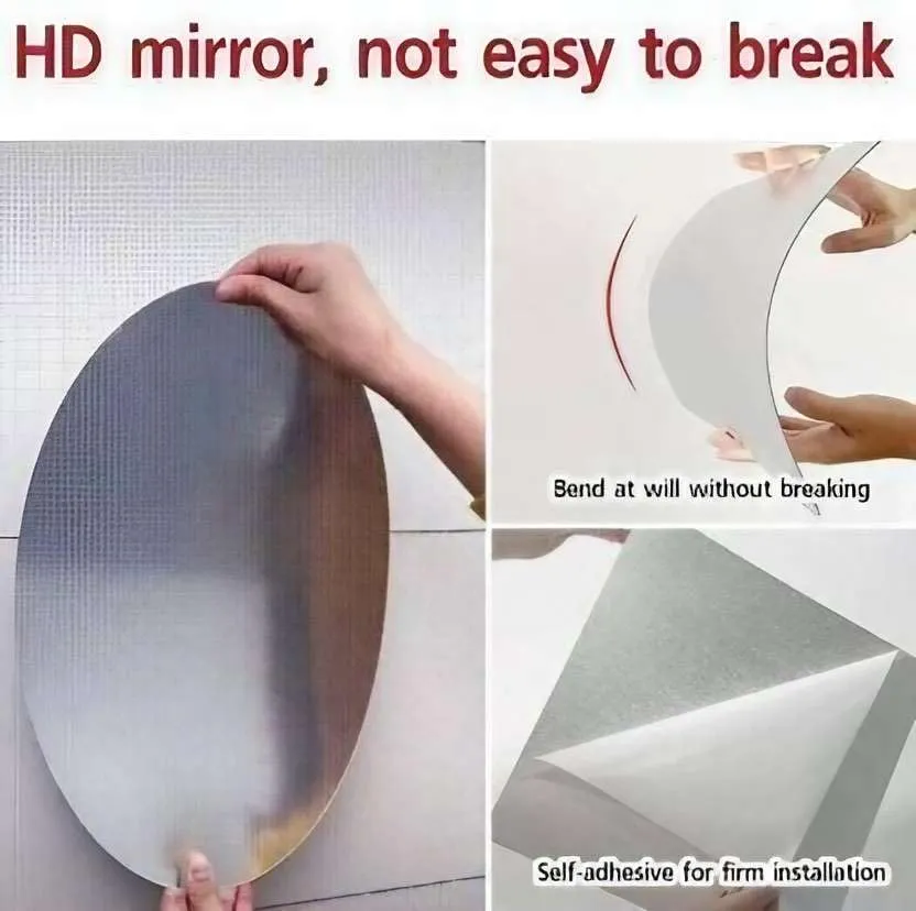 IRQA Oval Shape Adhesive Mirror Sticker for Wall on Tiles Bathroom Bedroom Living Room Basin Mirror Bathroom Wall Mirror Stickers Unbreakable Plastic Vanity Mirror, Makeup Mirror (Style_57