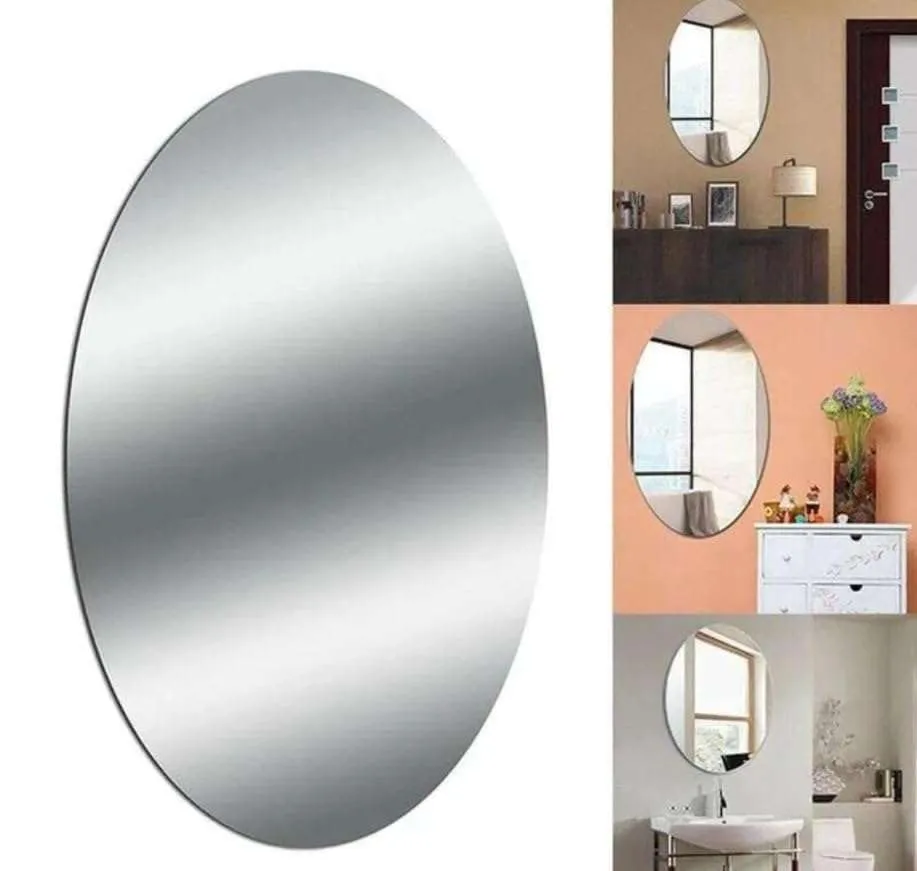 IRQA Oval Shape Adhesive Mirror Sticker for Wall on Tiles Bathroom Bedroom Living Room Basin Mirror Bathroom Wall Mirror Stickers Unbreakable Plastic Vanity Mirror, Makeup Mirror (Style_57