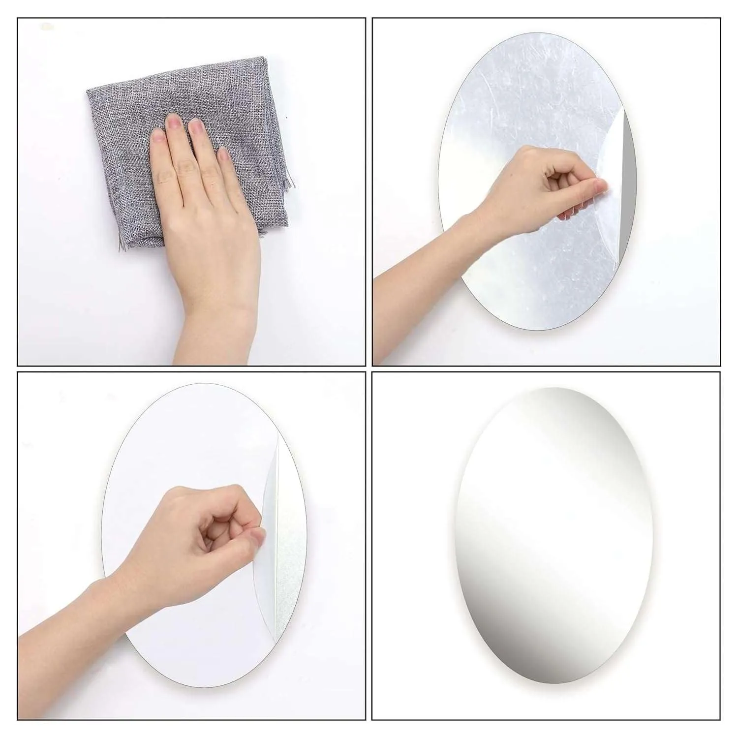 IRQA Oval Shape Adhesive Mirror Sticker for Wall on Tiles Bathroom Bedroom Living Room Basin Mirror Bathroom Wall Mirror Stickers Unbreakable Plastic Vanity Mirror, Makeup Mirror (Style_57