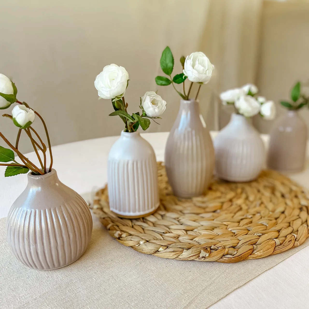 Ivory Ceramic Bud Vases - Set of 3 Wedding Vases