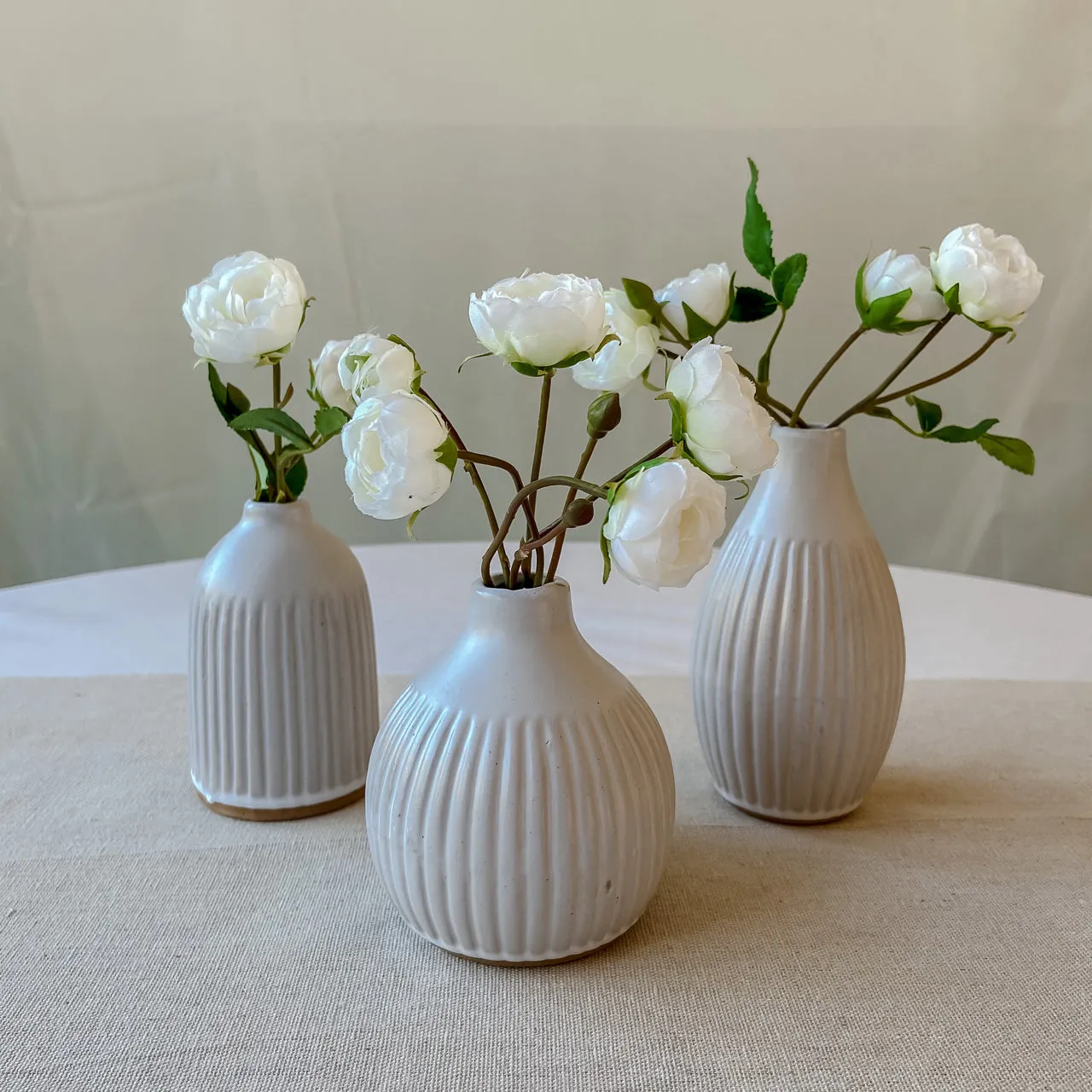 Ivory Ceramic Bud Vases - Set of 3 Wedding Vases