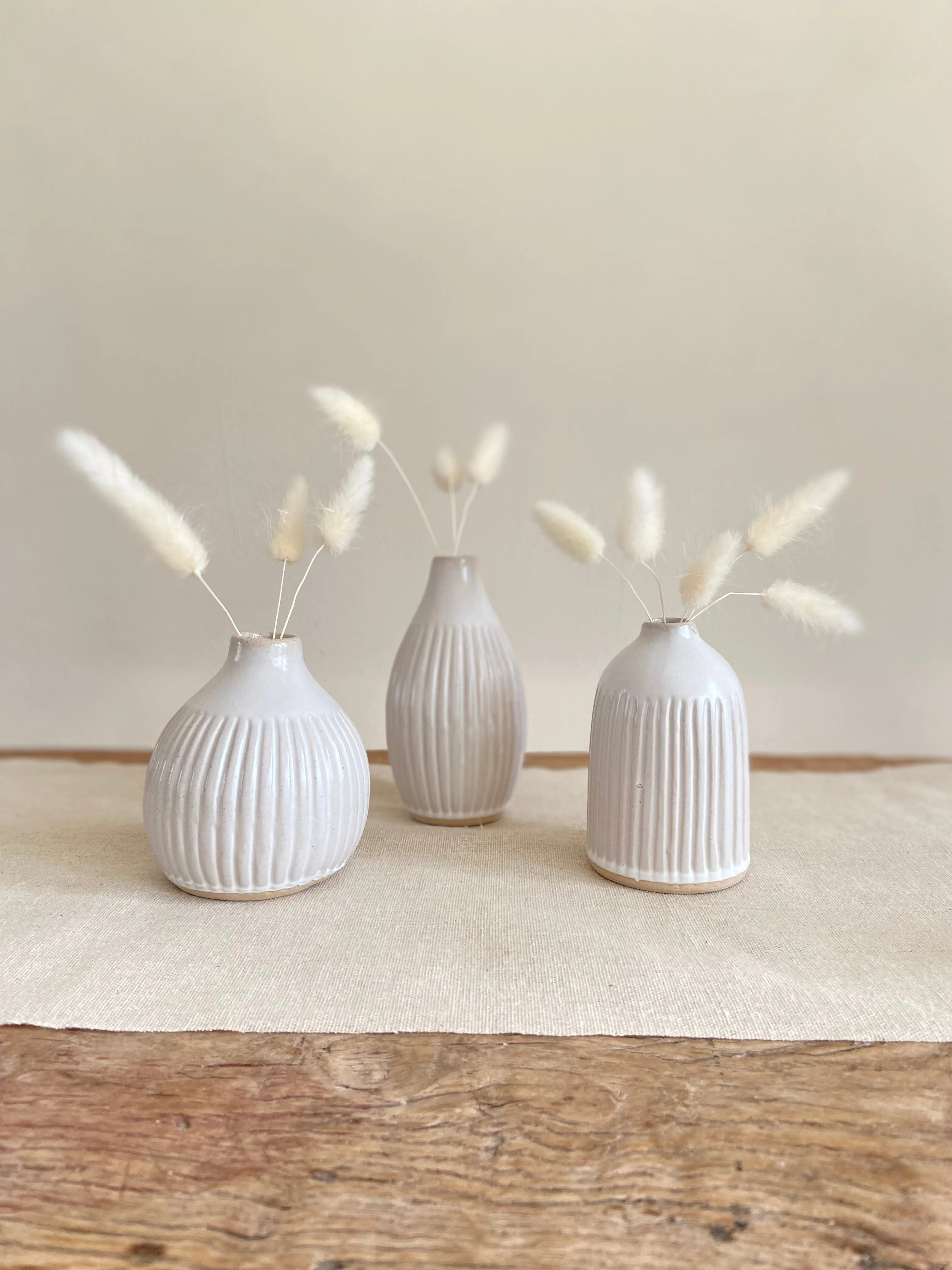 Ivory Ceramic Bud Vases - Set of 3 Wedding Vases