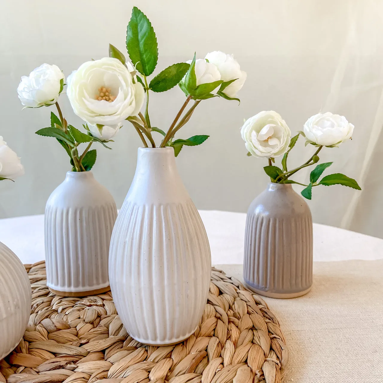 Ivory Ceramic Bud Vases - Set of 3 Wedding Vases