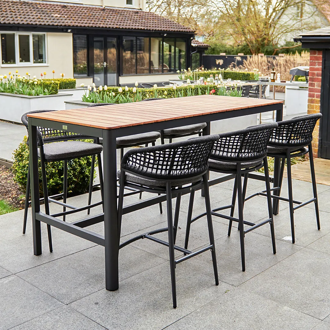 Kalama 6 Seat Rectangular Bar Set with Teak Table in Charcoal