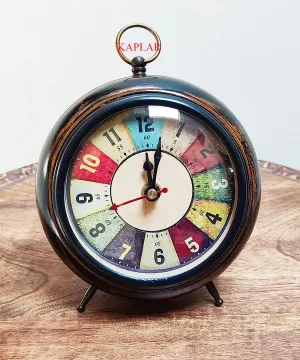 KAPLAR - Table Clock Antique Style Wooden 5.25 Inch Dial 4 Inch Colour Brown Office Home Decor Handicrafts Items Wedding Gift Bedroom Living Room Office Desk Clock (Brown)