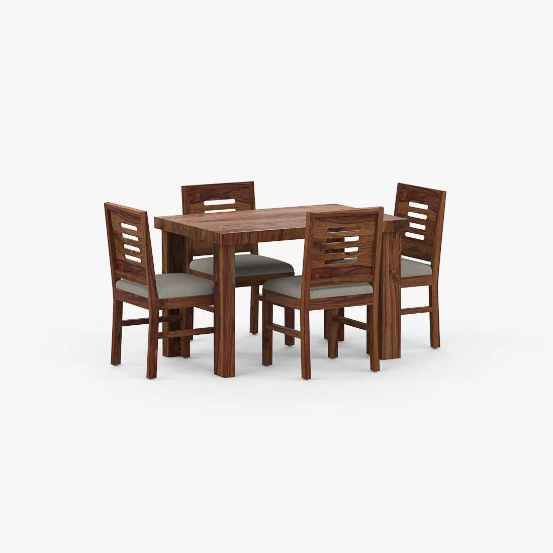 KARNI FURNITURE Sheesham Wood 4 Seater Dining Table Set for Home Hall || Solid Wood Dining Table with 4 Cushion Chairs for Hotels || Dining Room Sets - (Teak Finish)