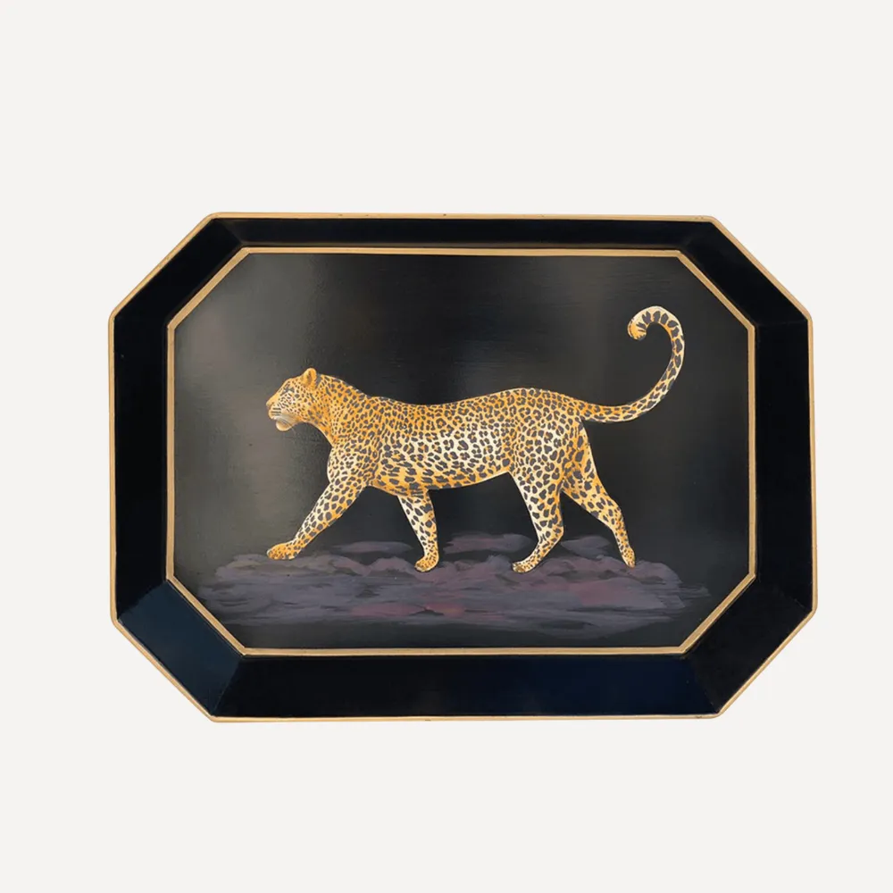 Les Ottomans Hand Painted Iron Tray - Leopard