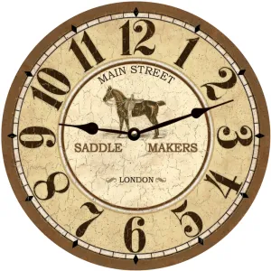 Main Street Saddle Makers Clock- Horse Wall Clock- Equestrian Clock