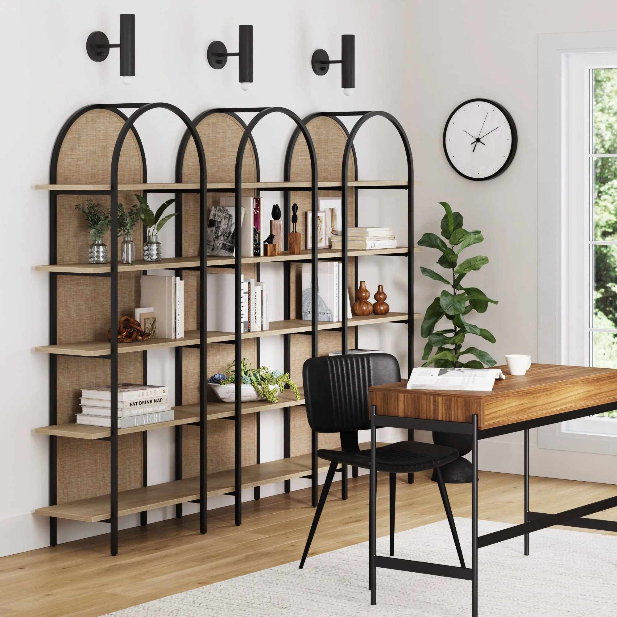 Metal Arched Wall Bookshelves Black (Set of 3)