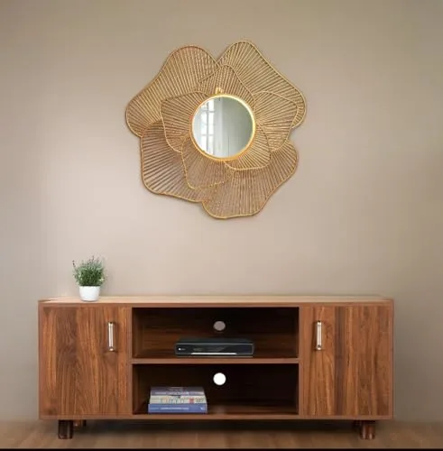 Modern Craft Inc Decorative Wall Mirror with Metal Flower Design, for Living Room, Bedroom, Dining Room, Entryway, Bathroom