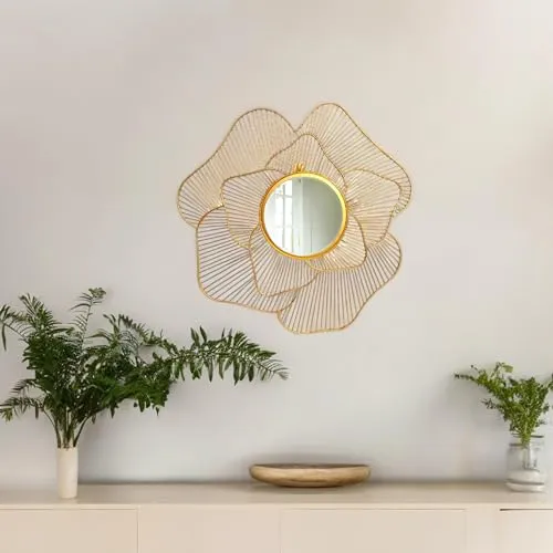 Modern Craft Inc Decorative Wall Mirror with Metal Flower Design, for Living Room, Bedroom, Dining Room, Entryway, Bathroom