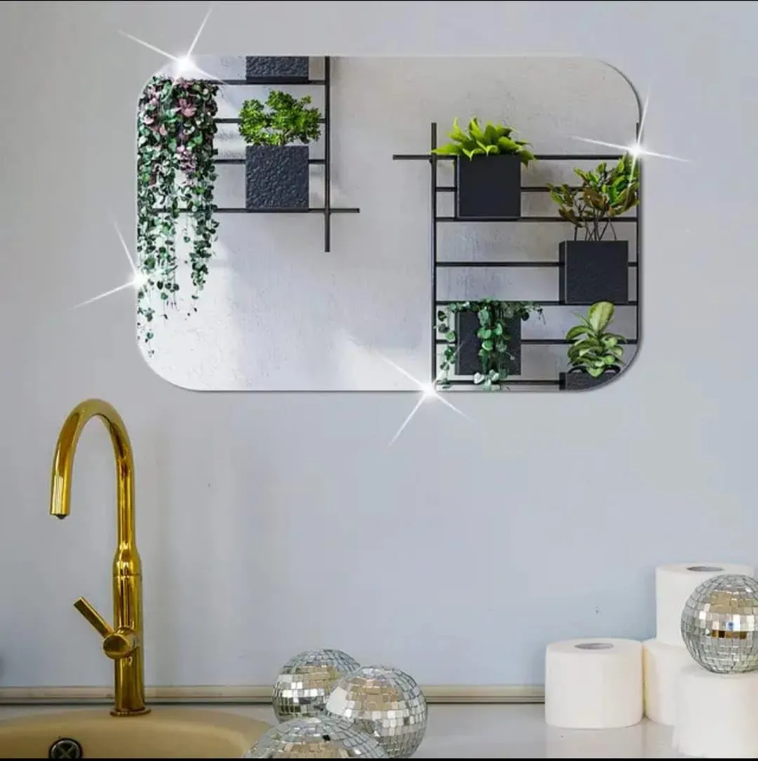 Mr.Care Rectangle Shape Mirror for Wall on Tiles Bathroom Bedroom Living Room Basin Acrylic Mirror 3mm Thickness Wall Mirror (9 X 13 inch) No Drill Required