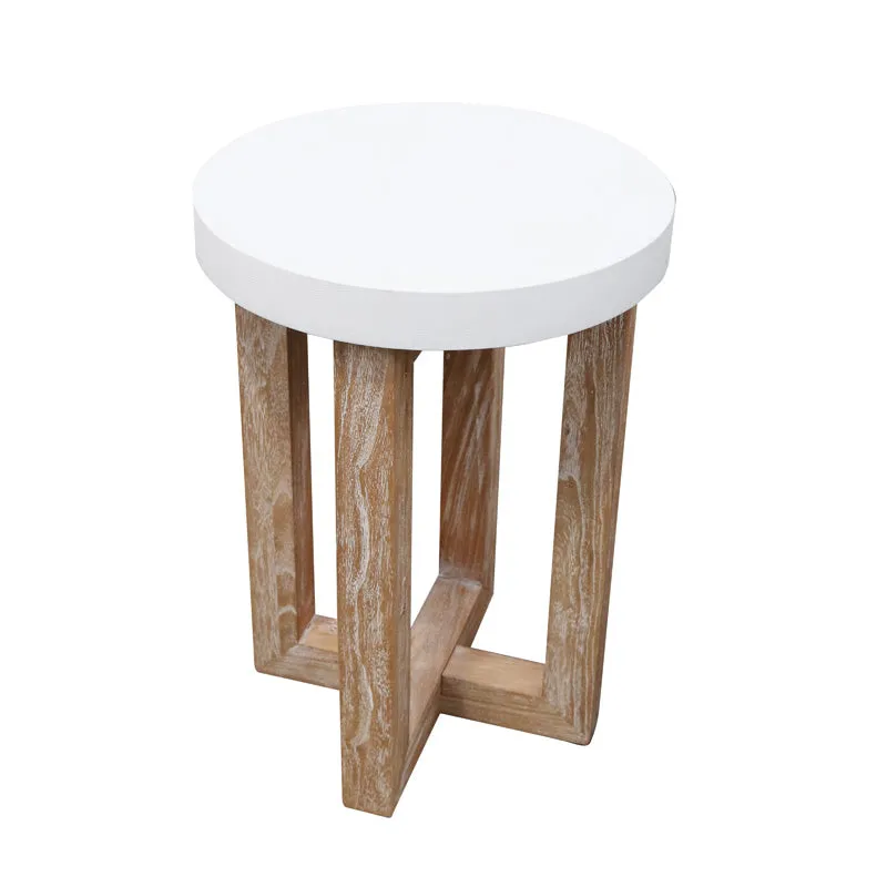 Natural Elm & White ‘Concrete Look’ Quad Side Table / Bedside Table