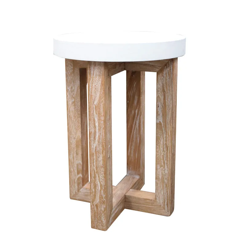 Natural Elm & White ‘Concrete Look’ Quad Side Table / Bedside Table