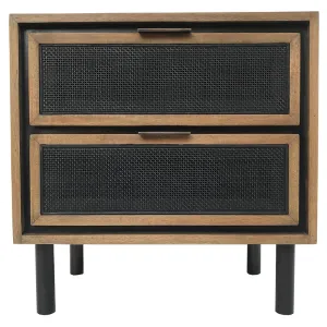 Nelson Modern Wood & Rattan Bedside Table