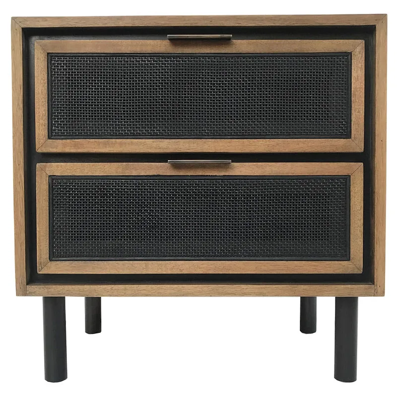 Nelson Modern Wood & Rattan Bedside Table