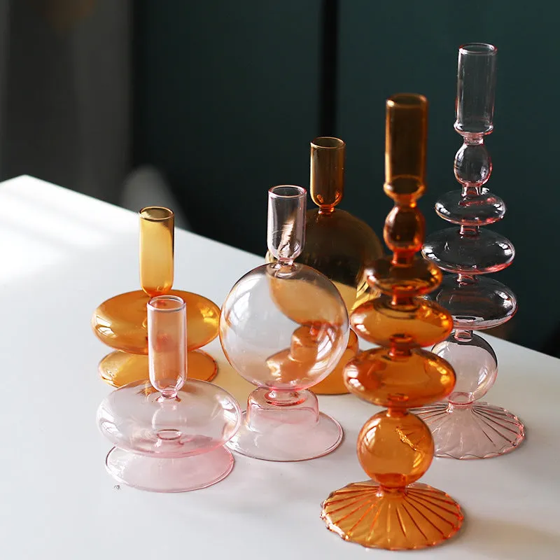 Nordic Pastel Glass Candlestick Holders